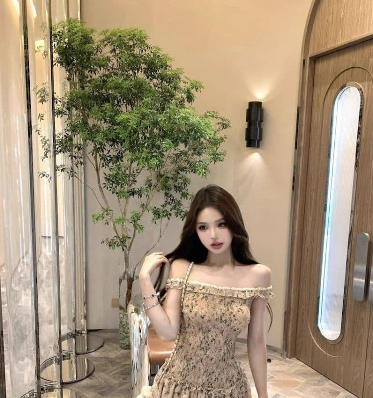 오프숄더 레트로 꽃무늬 민소매 여성 드레스 여름 프릴 몸매 가꾸기 치마 핫걸 허리 수축 한 마디 미니 스커트 상세 이미지 12