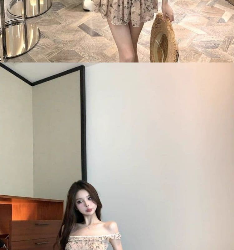 오프숄더 레트로 꽃무늬 민소매 여성 드레스 여름 프릴 몸매 가꾸기 치마 핫걸 허리 수축 한 마디 미니 스커트 상세 이미지 13