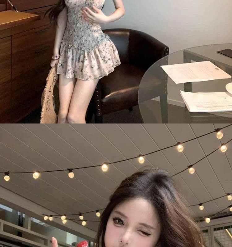 오프숄더 레트로 꽃무늬 민소매 여성 드레스 여름 프릴 몸매 가꾸기 치마 핫걸 허리 수축 한 마디 미니 스커트 상세 이미지 14