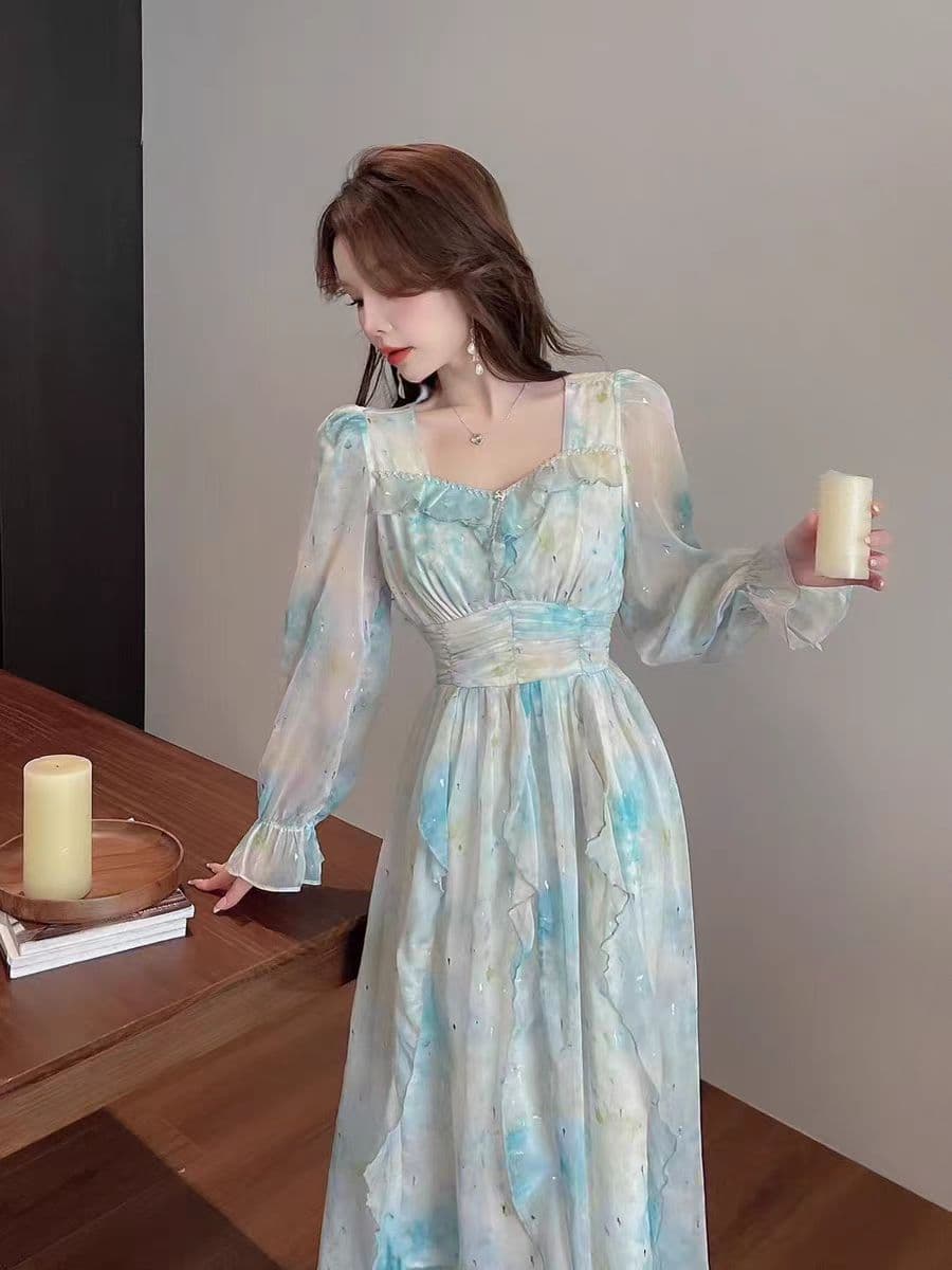 2026 봄 인터넷 유명인 새로운 패션 프랑스식 주간 실크 뜨거운 은 공예 수공 비즈 박기 프릴 빅 플레어 스커트 롱 스커트 이미지 2