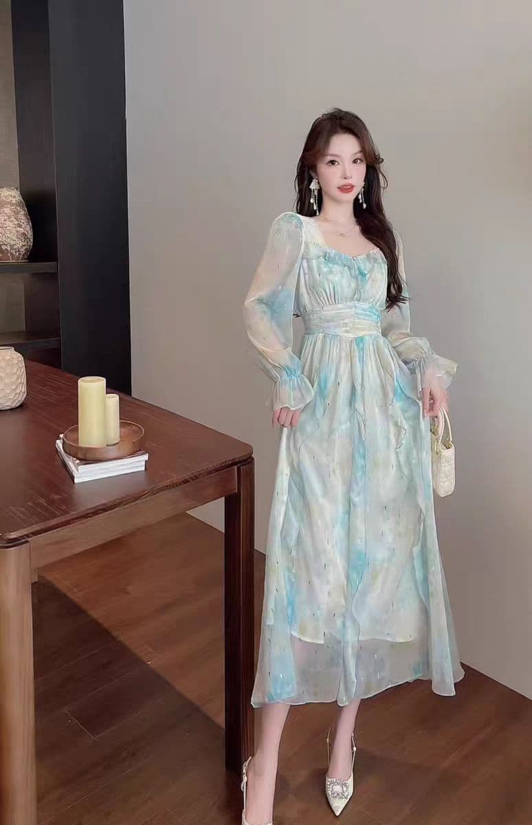 2026 봄 인터넷 유명인 새로운 패션 프랑스식 주간 실크 뜨거운 은 공예 수공 비즈 박기 프릴 빅 플레어 스커트 롱 스커트 상세 이미지 5