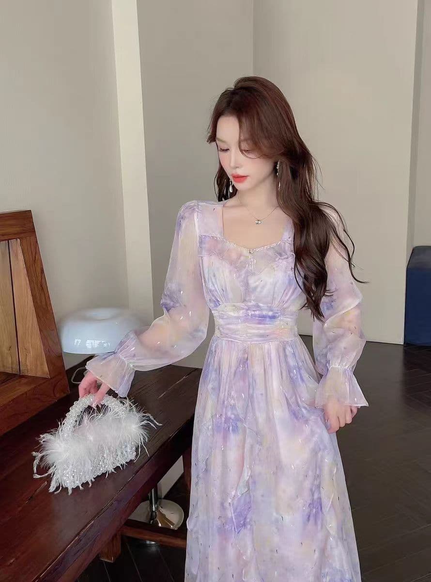 2026 봄 인터넷 유명인 새로운 패션 프랑스식 주간 실크 뜨거운 은 공예 수공 비즈 박기 프릴 빅 플레어 스커트 롱 스커트 상세 이미지 7