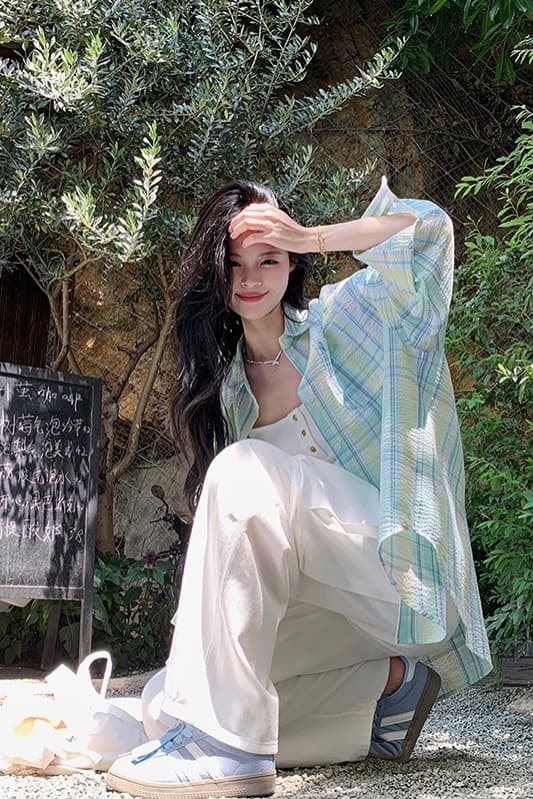 여름 재킷 한 부서 루즈핏 자외선 차단 긴팔 격자 무늬 셔츠 느긋한 디자인 센스 맨위 박하 남자 웨이브 바람 착용 가져 가라. 이미지 6