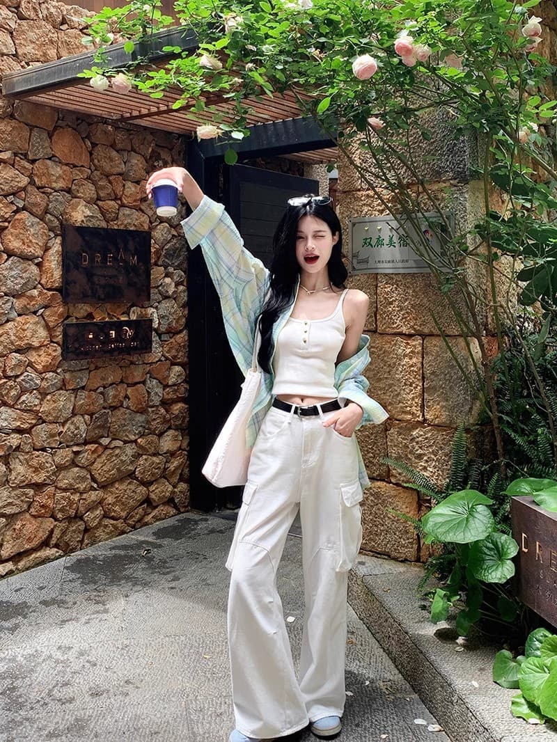 여름 재킷 한 부서 루즈핏 자외선 차단 긴팔 격자 무늬 셔츠 느긋한 디자인 센스 맨위 박하 남자 웨이브 바람 착용 가져 가라. 상세 이미지 13