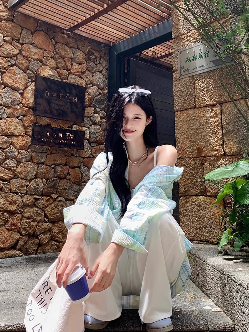 여름 재킷 한 부서 루즈핏 자외선 차단 긴팔 격자 무늬 셔츠 느긋한 디자인 센스 맨위 박하 남자 웨이브 바람 착용 가져 가라. 상세 이미지 14