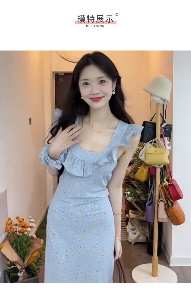 프랑스식 복잡한 고대 칼라 꽃무늬 드레스 몸매 가꾸기 여름 연꽃 잎 2026 새로운 품격 치마 롱 스커트 상세 이미지 18