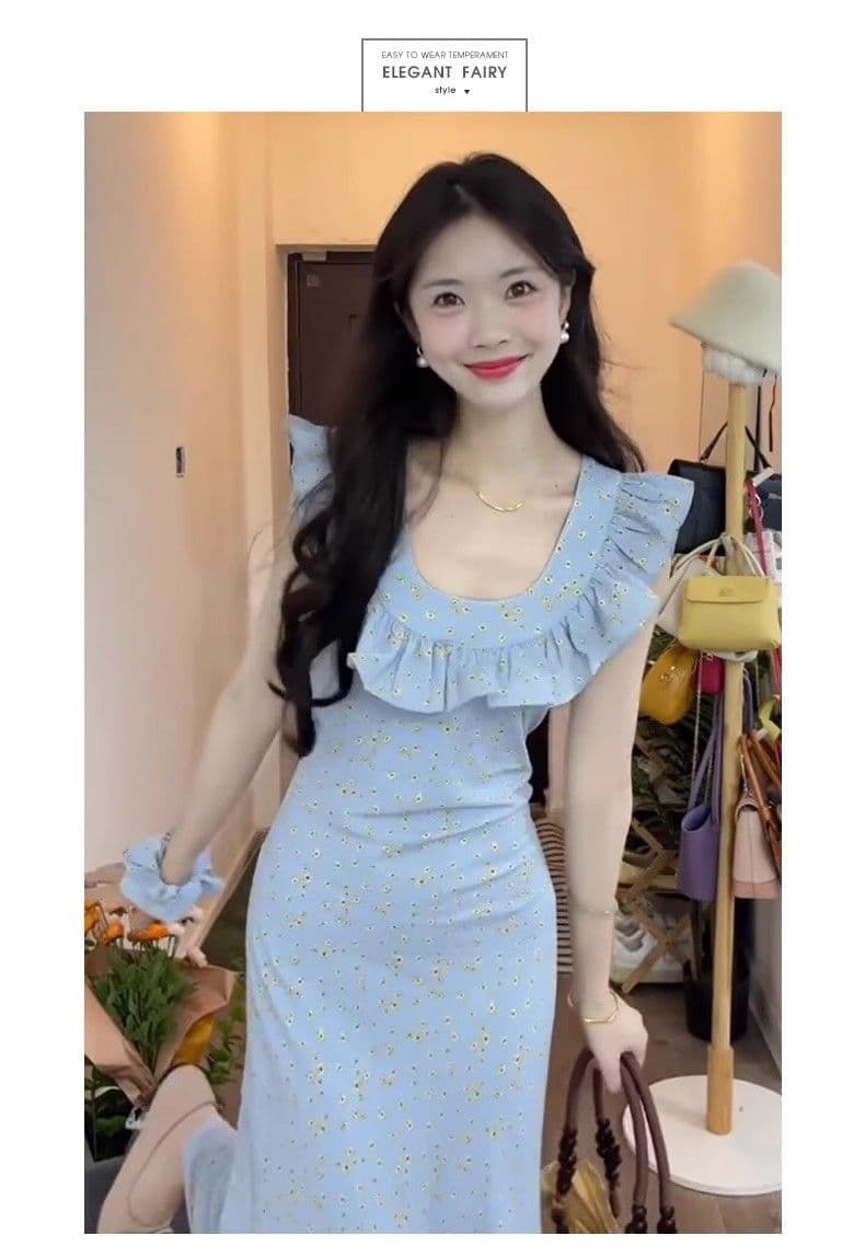 프랑스식 복잡한 고대 칼라 꽃무늬 드레스 몸매 가꾸기 여름 연꽃 잎 2026 새로운 품격 치마 롱 스커트 상세 이미지 19