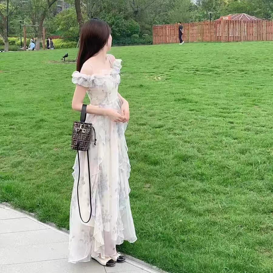 해변가 휴가 바람 슬립 드레스 실 프랑스식 프릴 해변 드레스 분위기 센스 롱 스커트 우아한 요정 팬 이미지 2