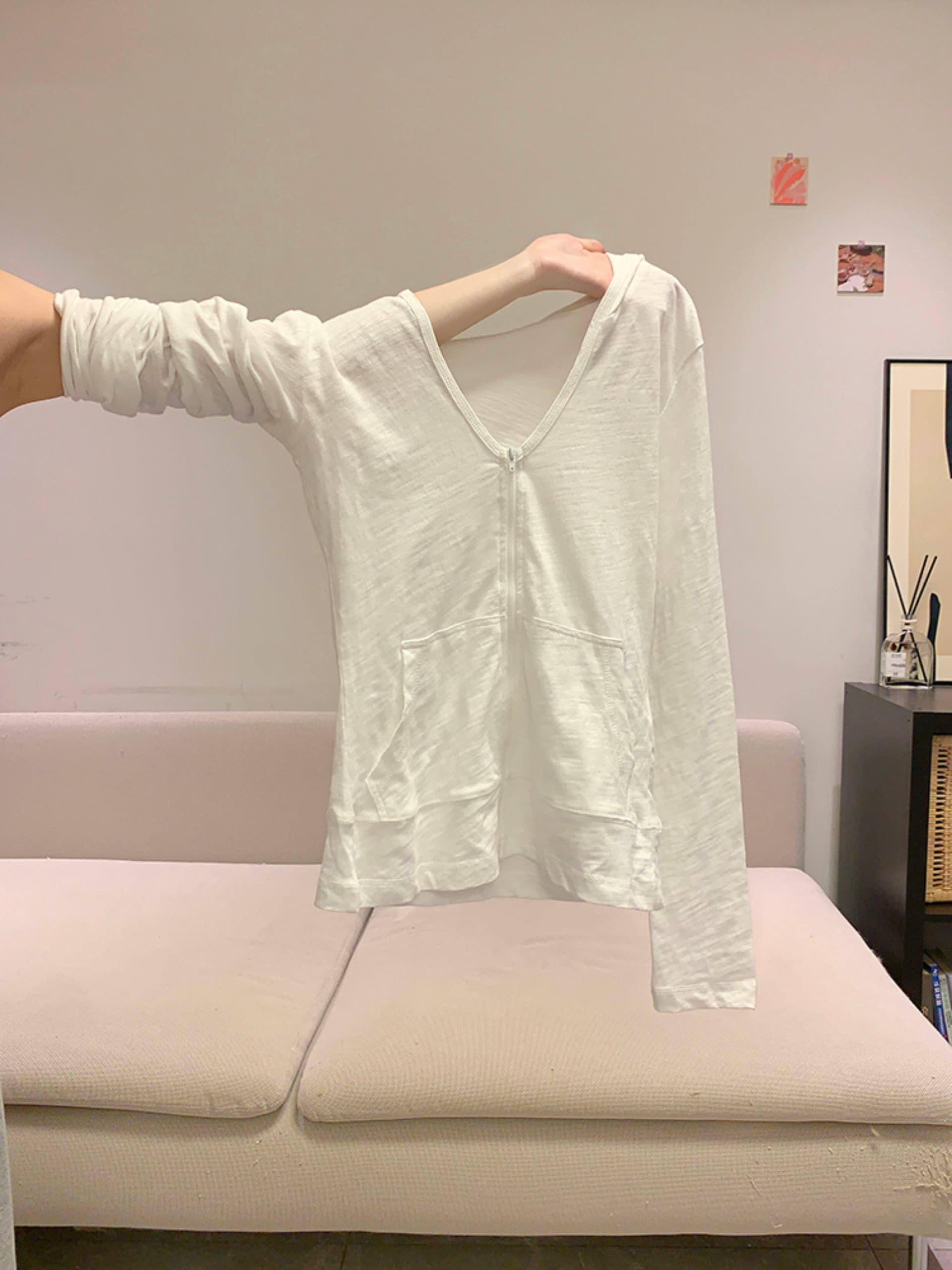 순수한 욕망 바람 miu 부서 화이트 후드 지퍼 자외선 차단 얇은 스타일 재킷 오픈 가디건 여성 봄 2026 긴팔 티셔츠 맨위 상세 이미지 2