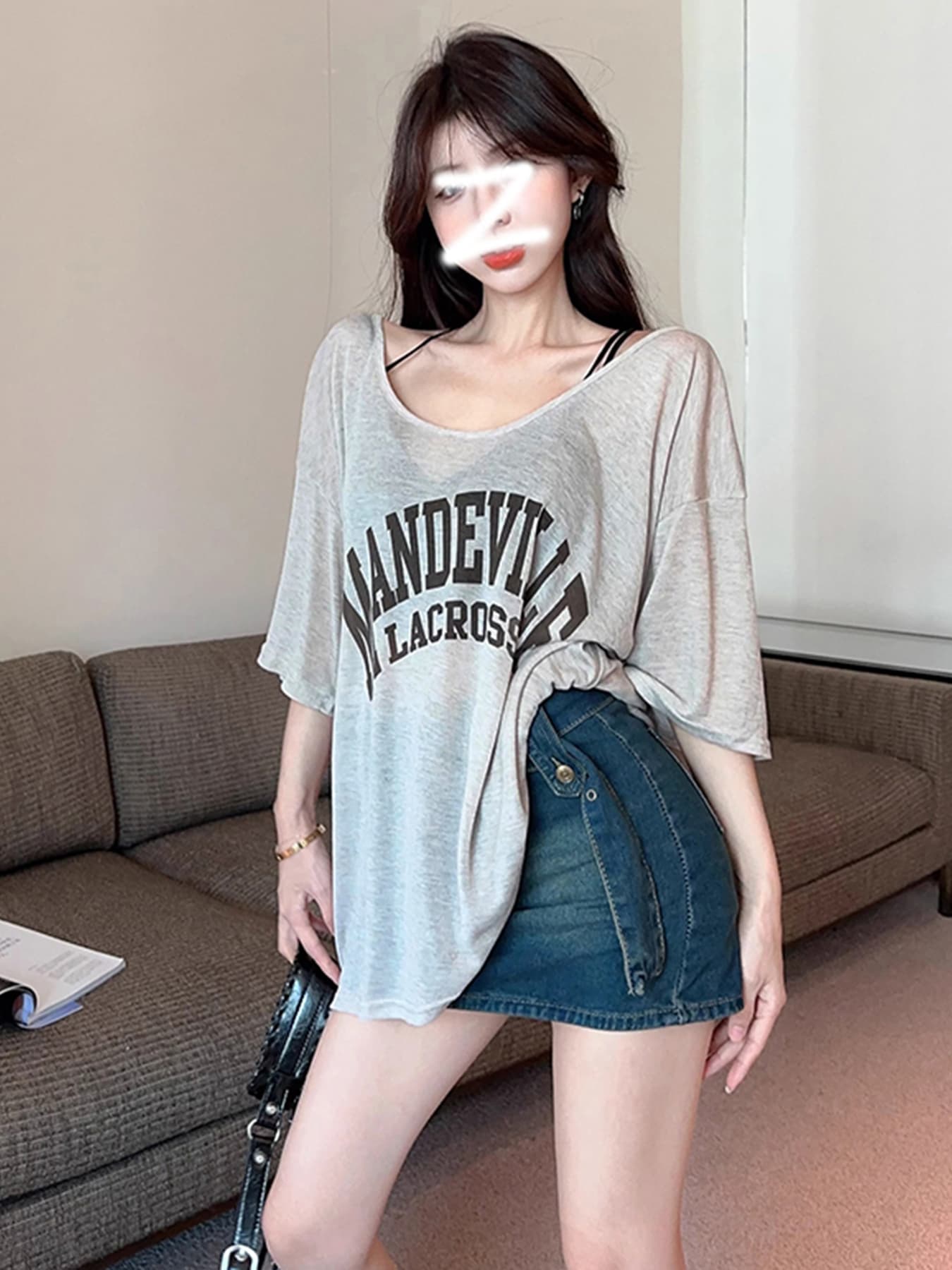경관 그림 원본 주간 실크 양모 대 u 칼라 마이크로 ~을 통해 루즈핏 중간 길이 반팔 티셔츠 여성 의류 빅 사이즈 여름