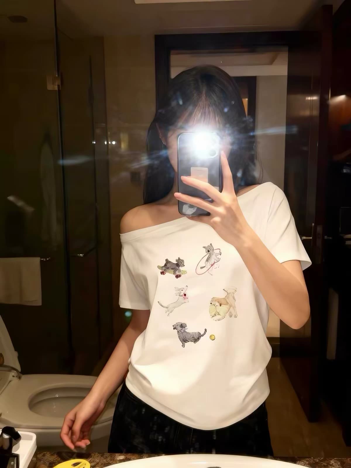 220 그램 92 면 8 암모니아 Lun 아메리칸 핫걸 비스듬한 어깨 알파벳 프린트 반팔 티셔츠 여성 상세 이미지 2