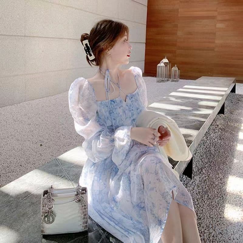 마이크로 지방 빛 럭셔리 맞춤 프랑스식 지방 mm 순수한 욕망 꽃무늬 드레스 패션 허리 수축 슬림해 보이는 고급 센스 치마 상세 이미지 10