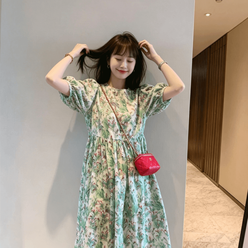 미 고대 프랑스식 레트로 녹색 쿠이 후아 스트레이트 드레스 고급 센스 차 휴식 롱 스커트 휴가 해변가 치마 상세 이미지 2