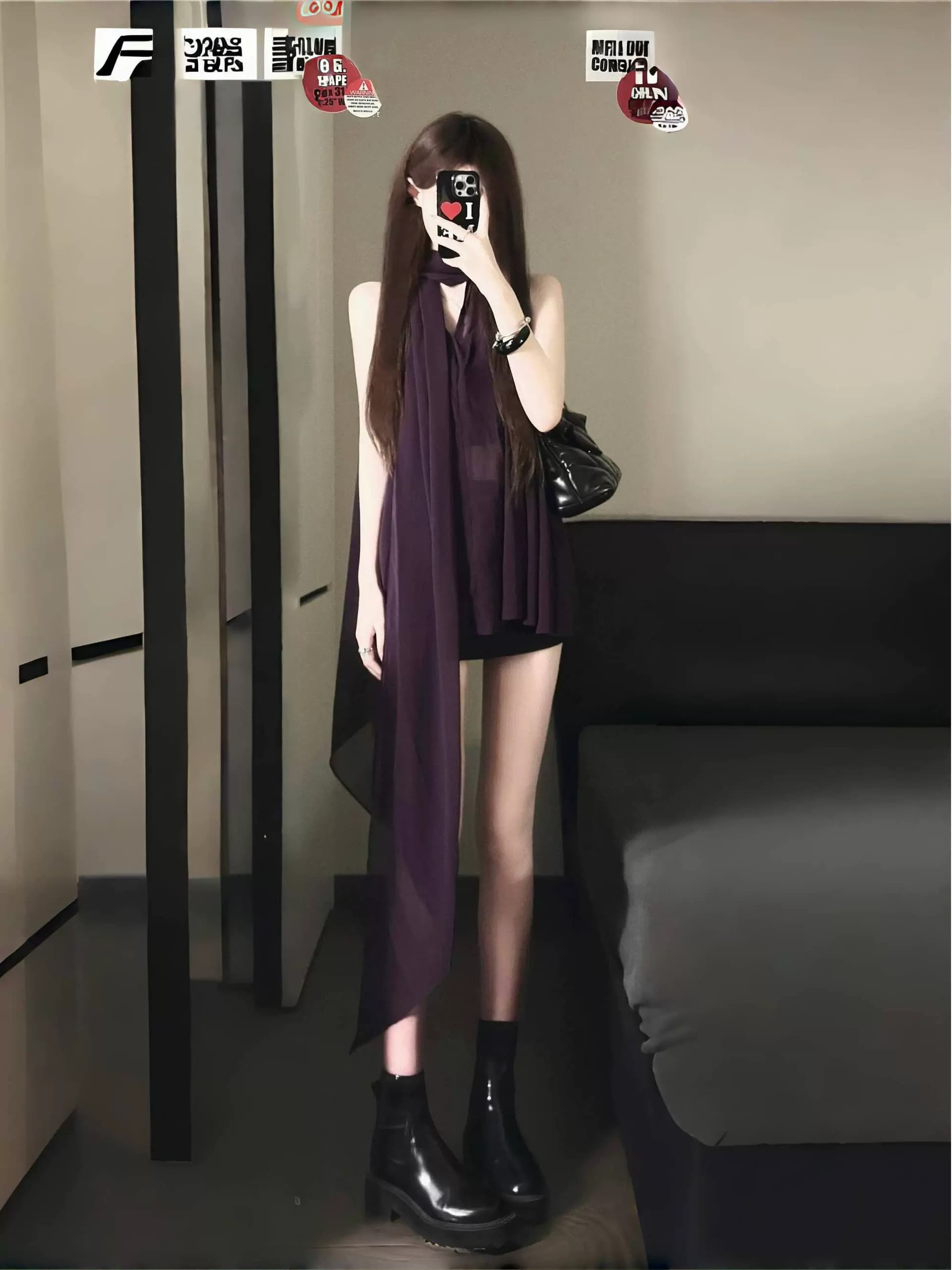 행침 목 여성 드레스 프랑스식 고급 센스 명문 여성 보라색 민소매 V넥 쉬폰 치마 루즈핏 슬림해 보이는 A라인 스커트 상세 이미지 6