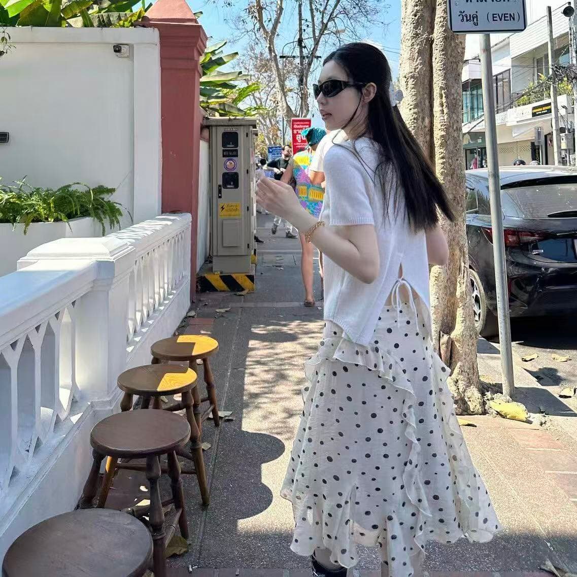 oker 챕터 쉘 도트 무늬 프릴 반신 스커트 요정 치마 주간 실크 한 부서 26 조기 봄 여름 새로운 한국 스타일 세트 이미지 2