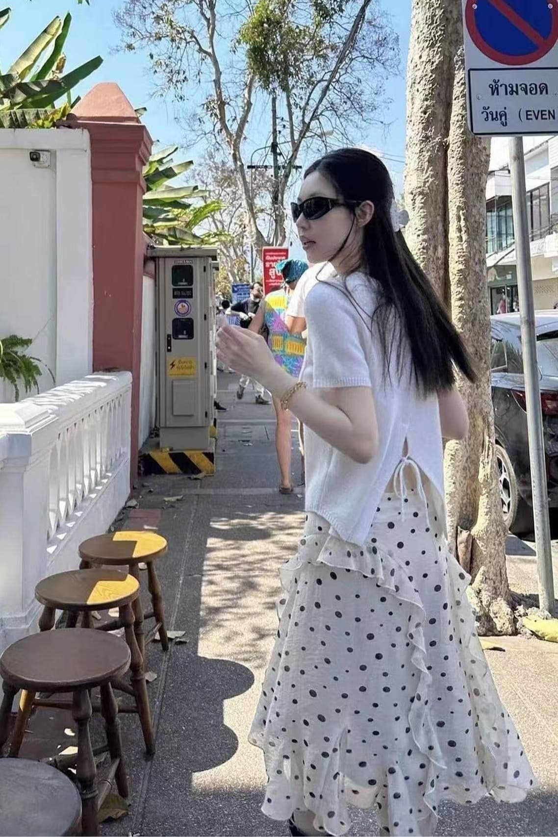 oker 챕터 쉘 도트 무늬 프릴 반신 스커트 요정 치마 주간 실크 한 부서 26 조기 봄 여름 새로운 한국 스타일 세트 이미지 7