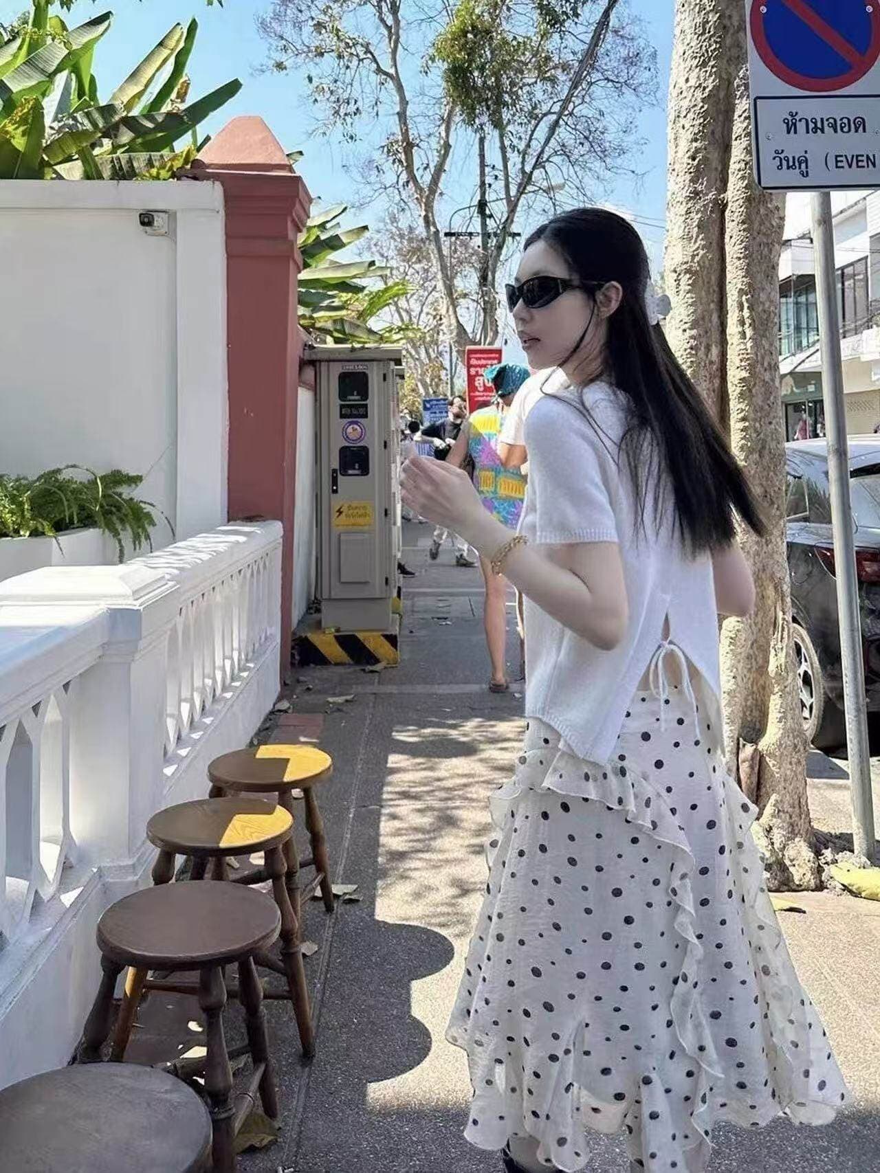 oker 챕터 쉘 도트 무늬 프릴 반신 스커트 요정 치마 주간 실크 한 부서 26 조기 봄 여름 새로운 한국 스타일 세트 상세 이미지 1