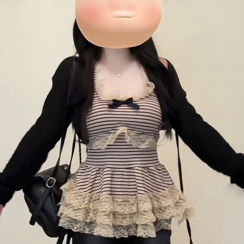 벨트 가슴 패드 무거운 작업 레이스 나비 매듭 부드러운 바람 자이언트 잘 생긴 행침 목 허리 수축 작은 대중 캐미솔 맨위 이미지 3