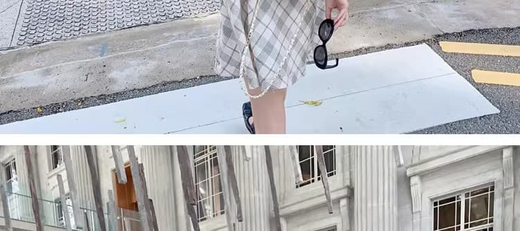 봄 여름 품격 V넥 민소매 슬림해 보이는 여성 조끼 스커트 프랑스식 디자인 센스 체크무늬 드레스 캐주얼 여성 여름 드레스 상세 이미지 23