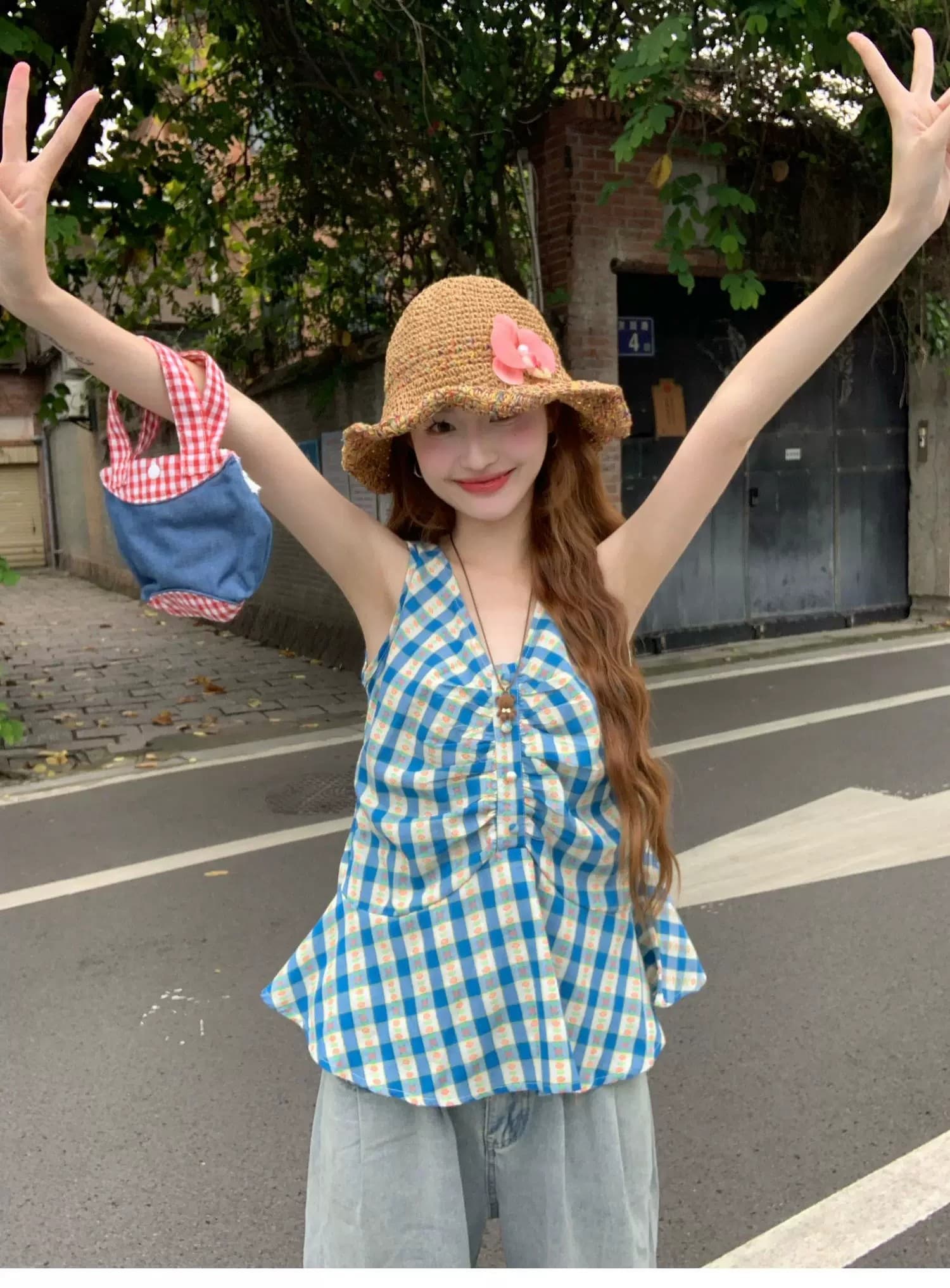 면 린넨 행침 목 캐미솔 여름 태국 사람 스타일 도파민 밝은 고유 한 외출용 아름다운 해변가 민소매 작은 맨위 상세 이미지 6