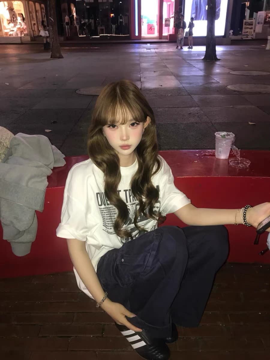 순면 이후 패키지 칼라 bm 조수 브랜드 인터넷 유명인 한국 스타일 하라주쿠 와이드 바람 소나무 맨위 캐주얼 프린트 연령 감소 반팔 티셔츠 여성 이미지 4