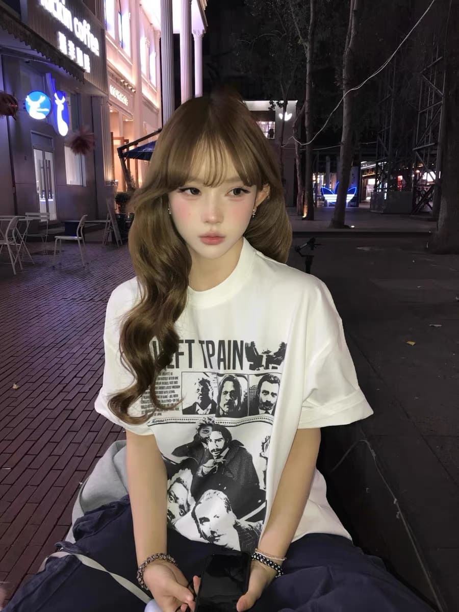 순면 이후 패키지 칼라 bm 조수 브랜드 인터넷 유명인 한국 스타일 하라주쿠 와이드 바람 소나무 맨위 캐주얼 프린트 연령 감소 반팔 티셔츠 여성 상세 이미지 3