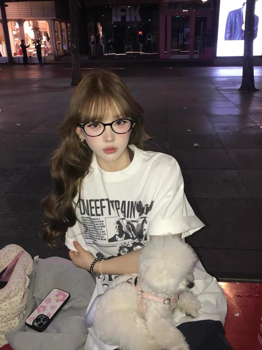 순면 이후 패키지 칼라 bm 조수 브랜드 인터넷 유명인 한국 스타일 하라주쿠 와이드 바람 소나무 맨위 캐주얼 프린트 연령 감소 반팔 티셔츠 여성 상세 이미지 6