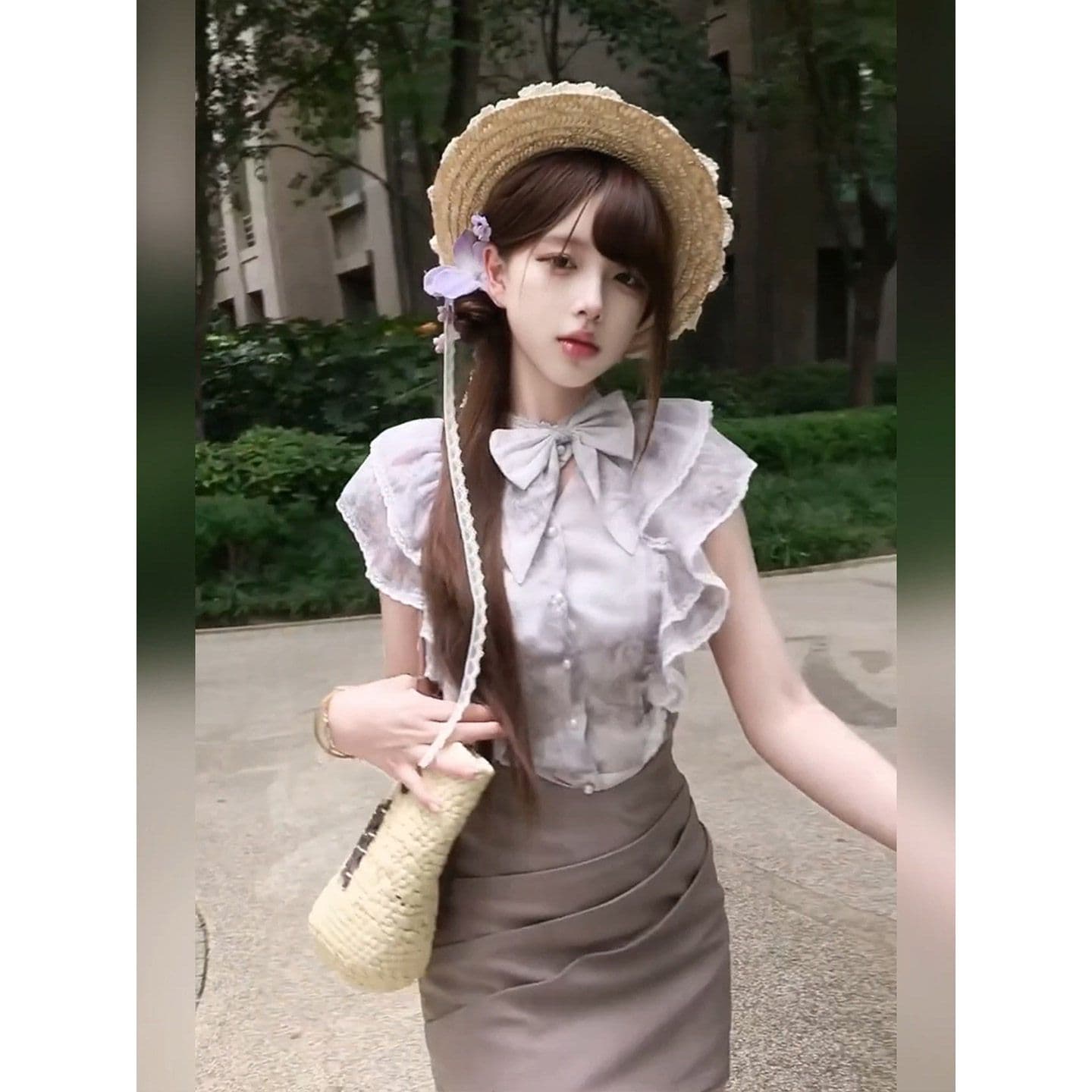 보라색 색상 시스템 착용 가져 가라. 전체 집합 프랑스식 부드러운 바람 슈퍼 잘 생긴 맨위 타이트 스커트 반신 스커트 투피스 슈트 26 여름