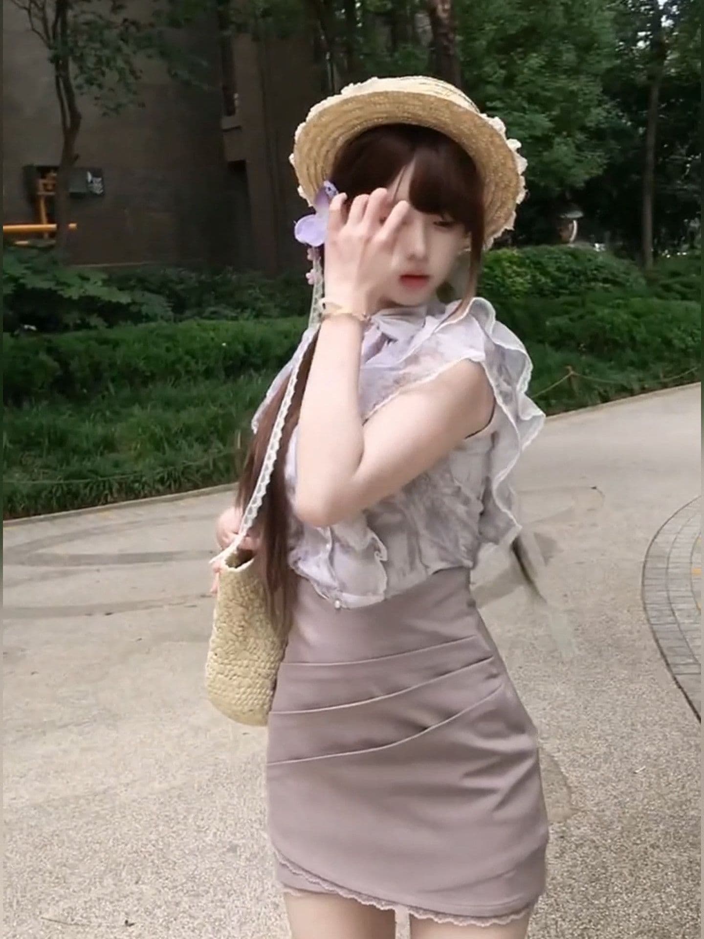 보라색 색상 시스템 착용 가져 가라. 전체 집합 프랑스식 부드러운 바람 슈퍼 잘 생긴 맨위 타이트 스커트 반신 스커트 투피스 슈트 26 여름 상세 이미지 6