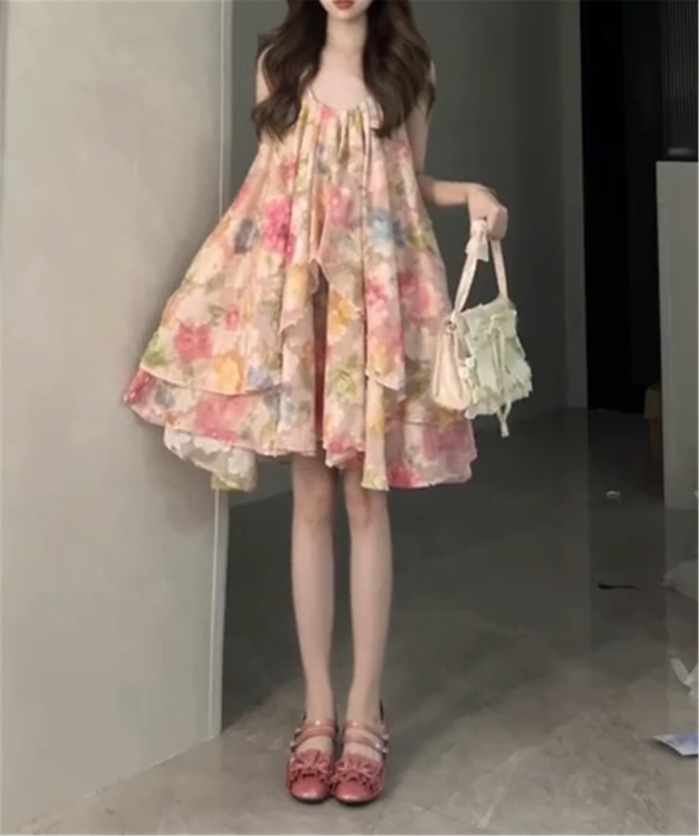 핑크색 꽃무늬 슬립 드레스 아이들 초기 여름 2026 새로운 그레이트 바다를보고 측면 가짜 작은 키 미니 스커트 상세 이미지 3