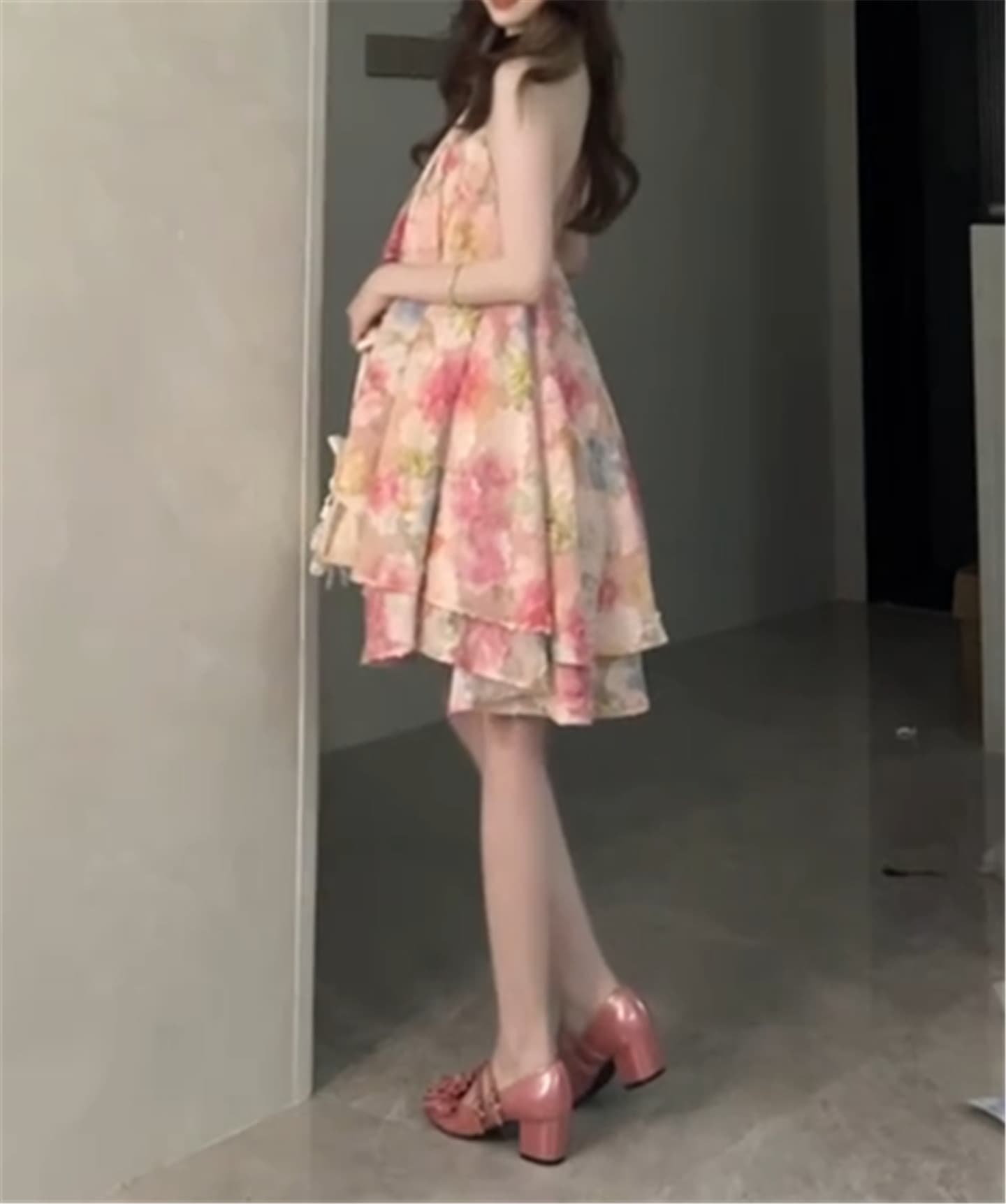 핑크색 꽃무늬 슬립 드레스 아이들 초기 여름 2026 새로운 그레이트 바다를보고 측면 가짜 작은 키 미니 스커트 상세 이미지 4