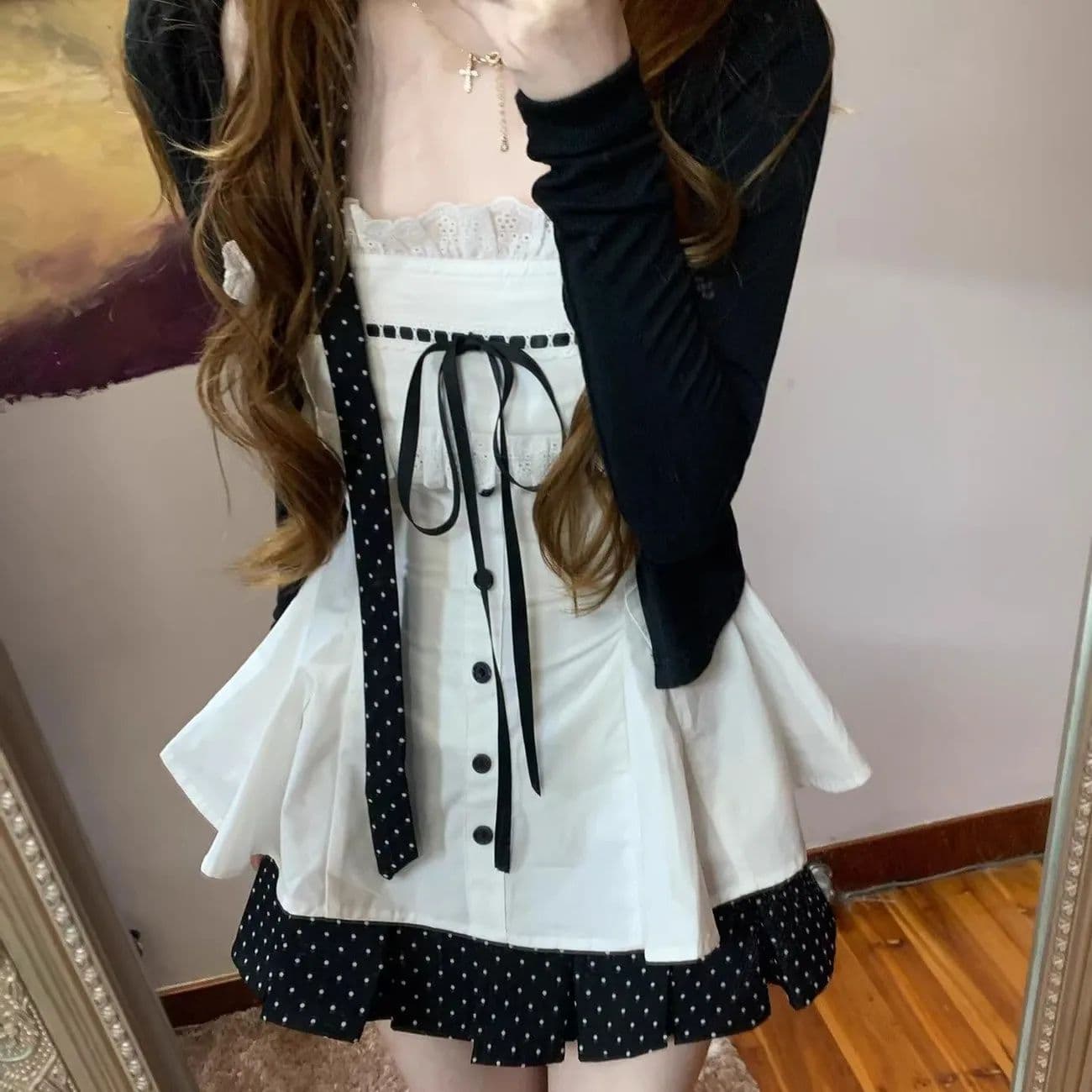 한 부서 자이언트 잘 생긴 ootd 착용 가져 가라. 전체 집합 이른 봄 2026 새로운 miu 부서 점프 슈트 치마 짧은 스커트 세트 상세 이미지 1