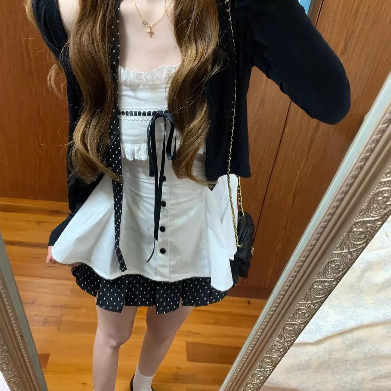 한 부서 자이언트 잘 생긴 ootd 착용 가져 가라. 전체 집합 이른 봄 2026 새로운 miu 부서 점프 슈트 치마 짧은 스커트 세트 상세 이미지 3