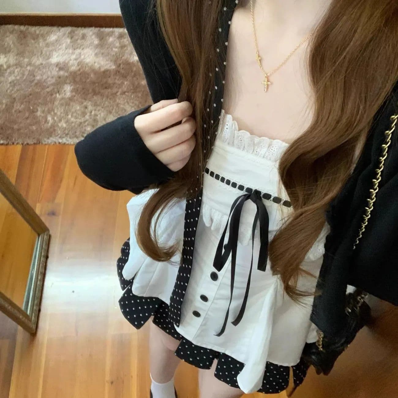 한 부서 자이언트 잘 생긴 ootd 착용 가져 가라. 전체 집합 이른 봄 2026 새로운 miu 부서 점프 슈트 치마 짧은 스커트 세트 상세 이미지 5