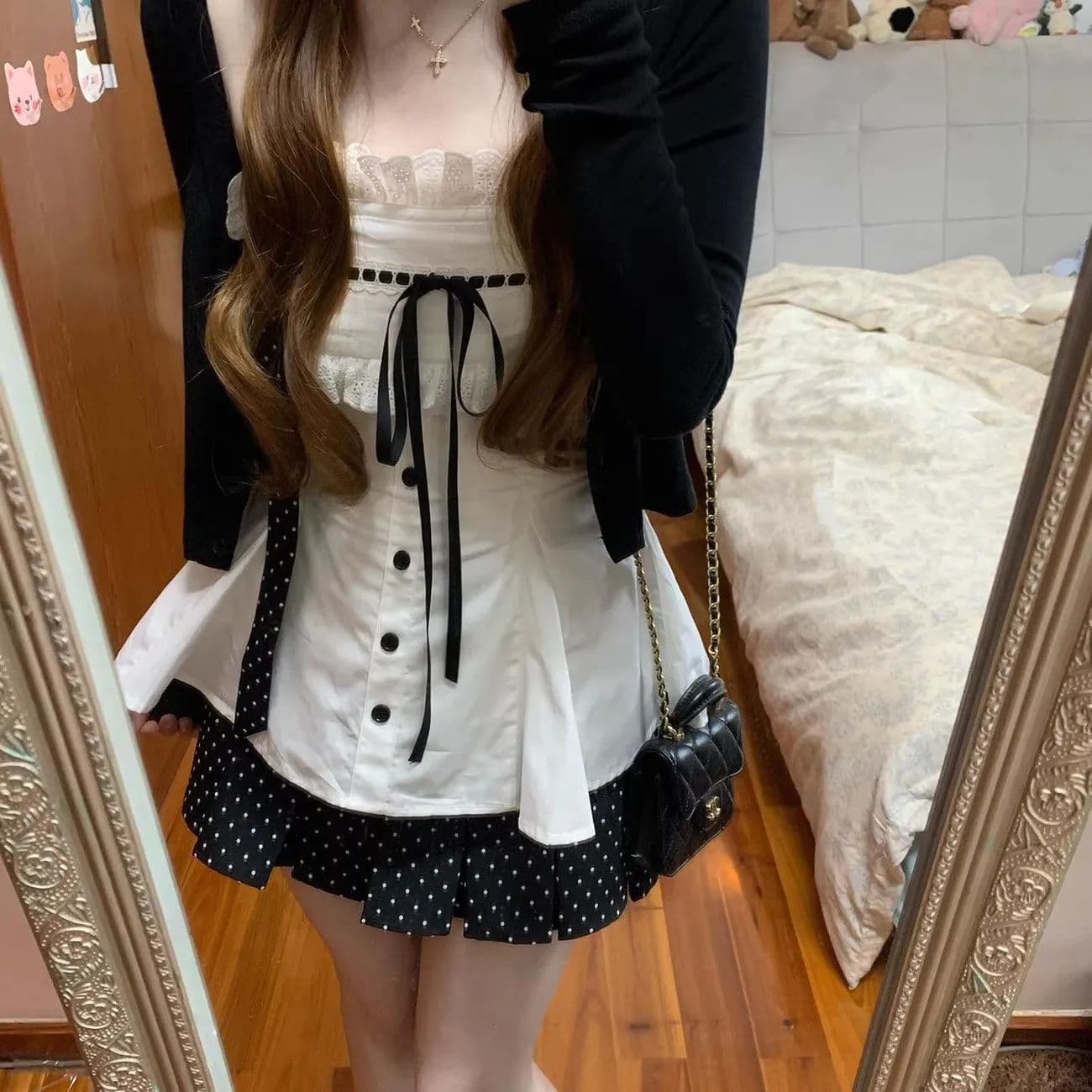 한 부서 자이언트 잘 생긴 ootd 착용 가져 가라. 전체 집합 이른 봄 2026 새로운 miu 부서 점프 슈트 치마 짧은 스커트 세트 상세 이미지 6