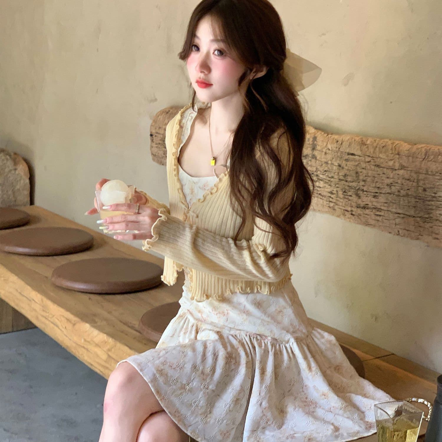 프랑스식 품격 슬립 새로운 꽃무늬 여성 드레스 여름 허리 수축 작은 키 슬림해 보이는 슬립 드레스 미니 스커트 치마 이미지 3