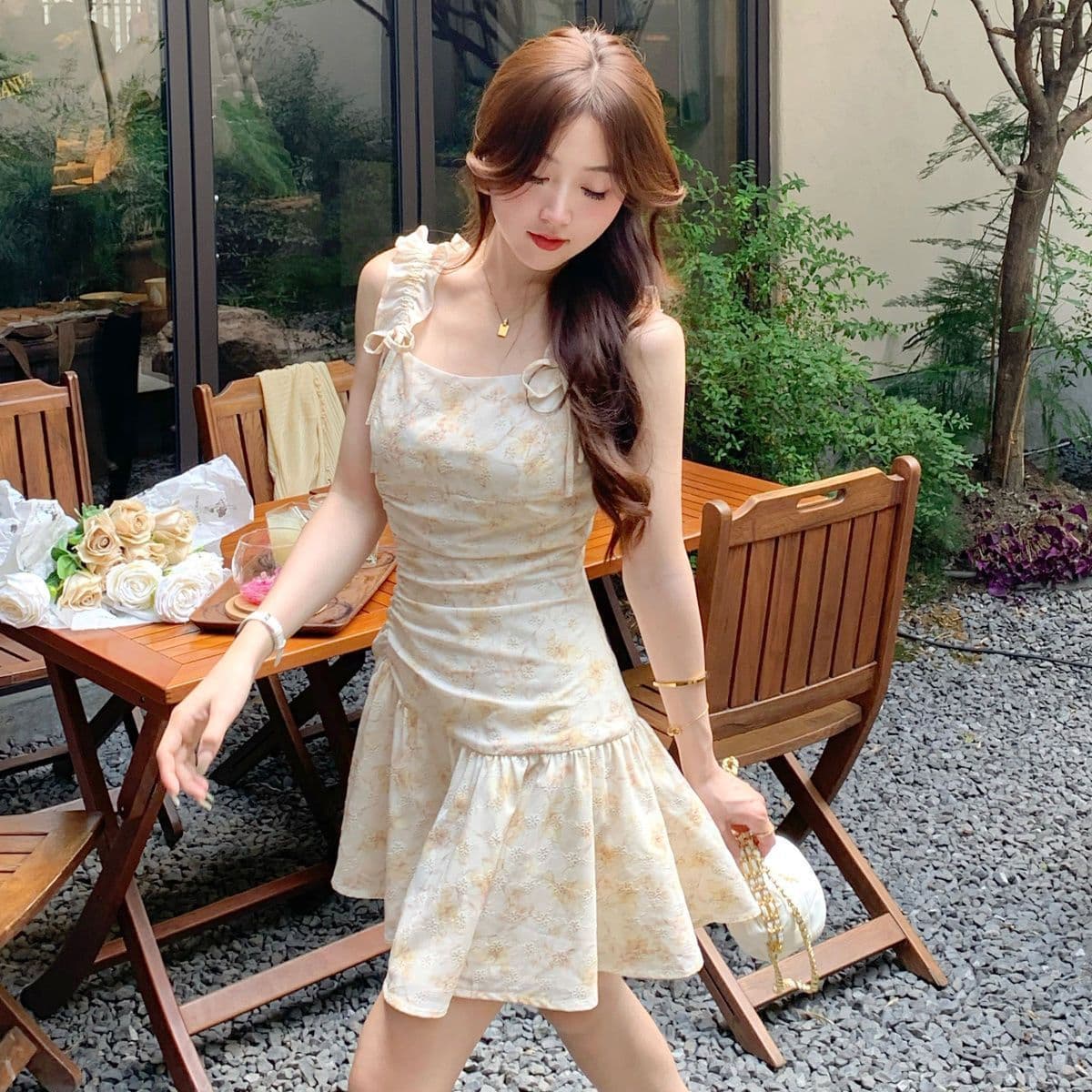 프랑스식 품격 슬립 새로운 꽃무늬 여성 드레스 여름 허리 수축 작은 키 슬림해 보이는 슬립 드레스 미니 스커트 치마 상세 이미지 4