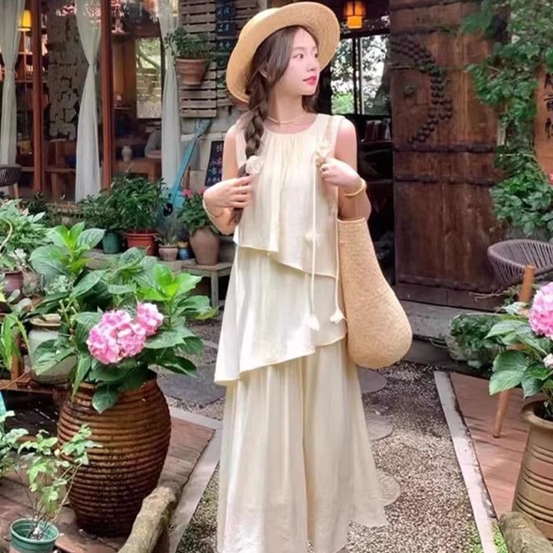 원본 것 있음 네리 한 부서 분위기 센스 착용 가져 가라. 출퇴근 품격 드레스 디자인 센스 민소매 조끼 롱 스커트