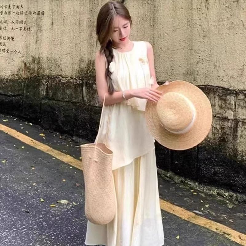 원본 것 있음 네리 한 부서 분위기 센스 착용 가져 가라. 출퇴근 품격 드레스 디자인 센스 민소매 조끼 롱 스커트 이미지 3