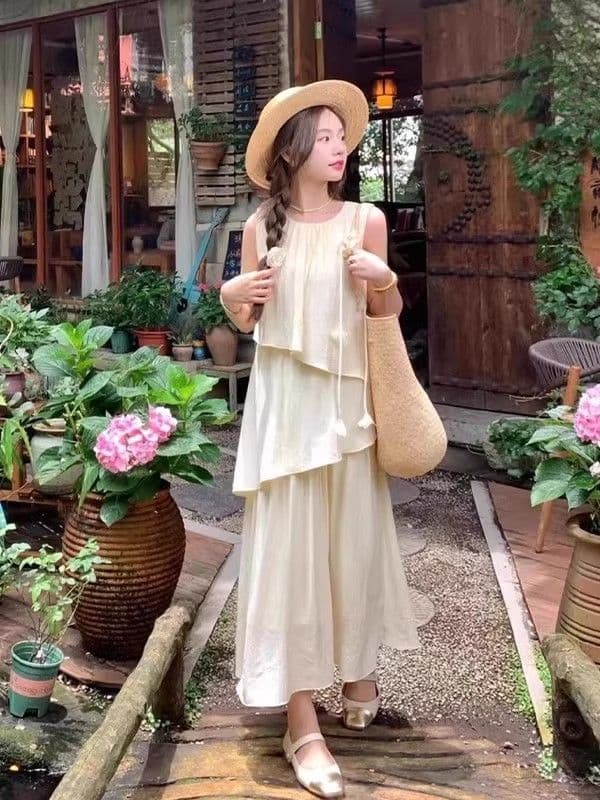 원본 것 있음 네리 한 부서 분위기 센스 착용 가져 가라. 출퇴근 품격 드레스 디자인 센스 민소매 조끼 롱 스커트 상세 이미지 1