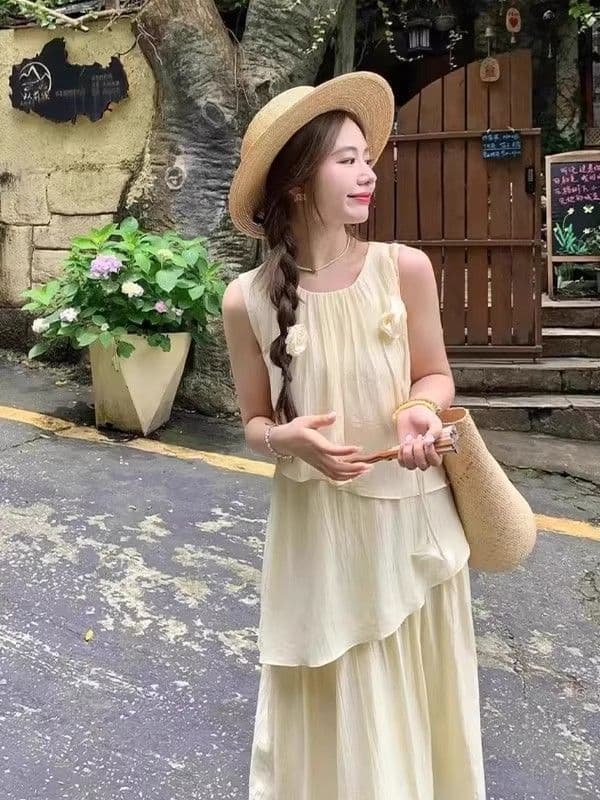 원본 것 있음 네리 한 부서 분위기 센스 착용 가져 가라. 출퇴근 품격 드레스 디자인 센스 민소매 조끼 롱 스커트 상세 이미지 3