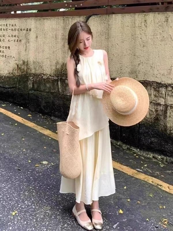 원본 것 있음 네리 한 부서 분위기 센스 착용 가져 가라. 출퇴근 품격 드레스 디자인 센스 민소매 조끼 롱 스커트 상세 이미지 4