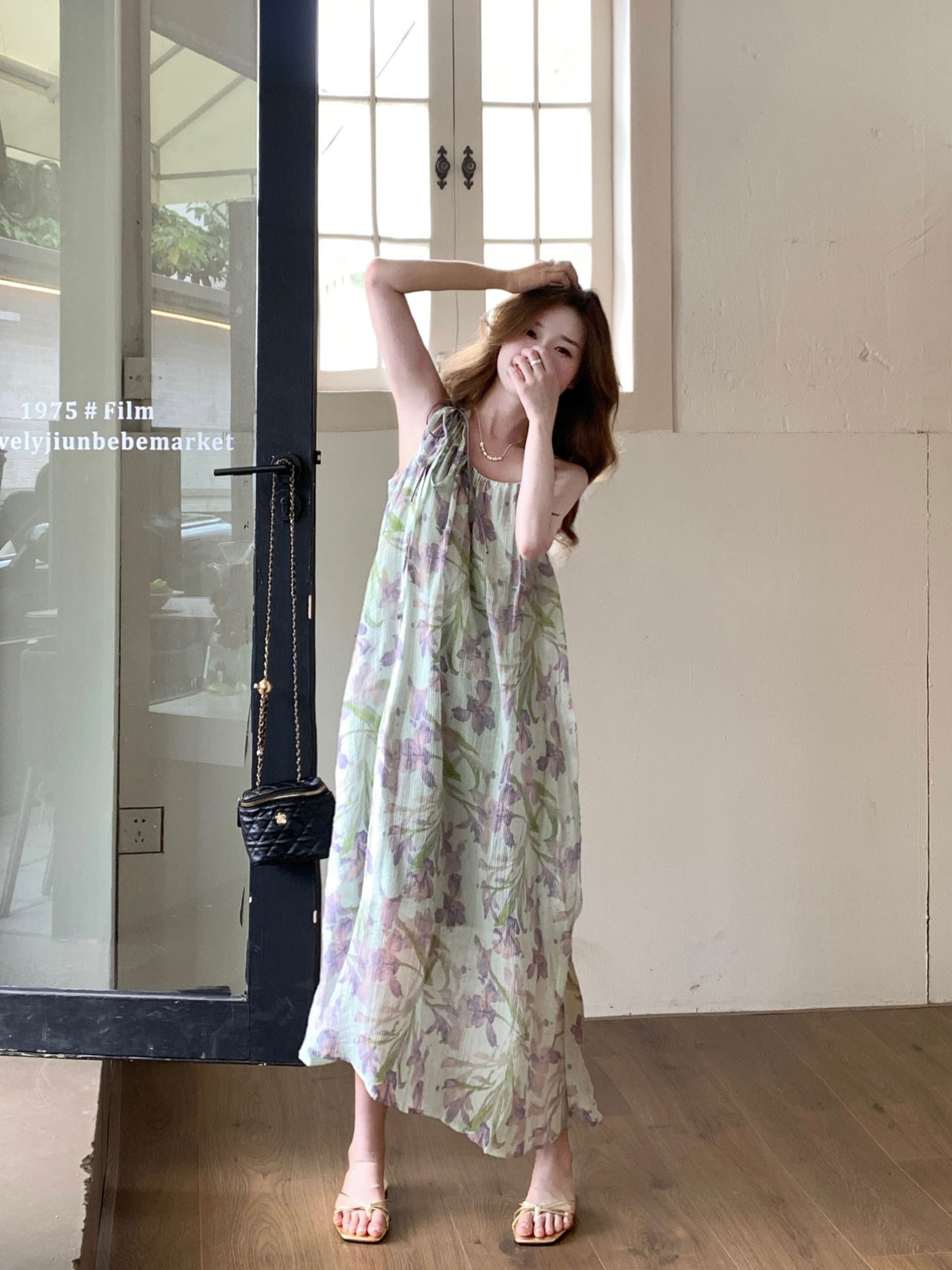 부드러운 품격 보라색 꽃무늬 슬립 드레스 여성 여름 루즈핏 슬림해 보이는 해변가 휴가 드레스 첫사랑 길다 치마 상세 이미지 2