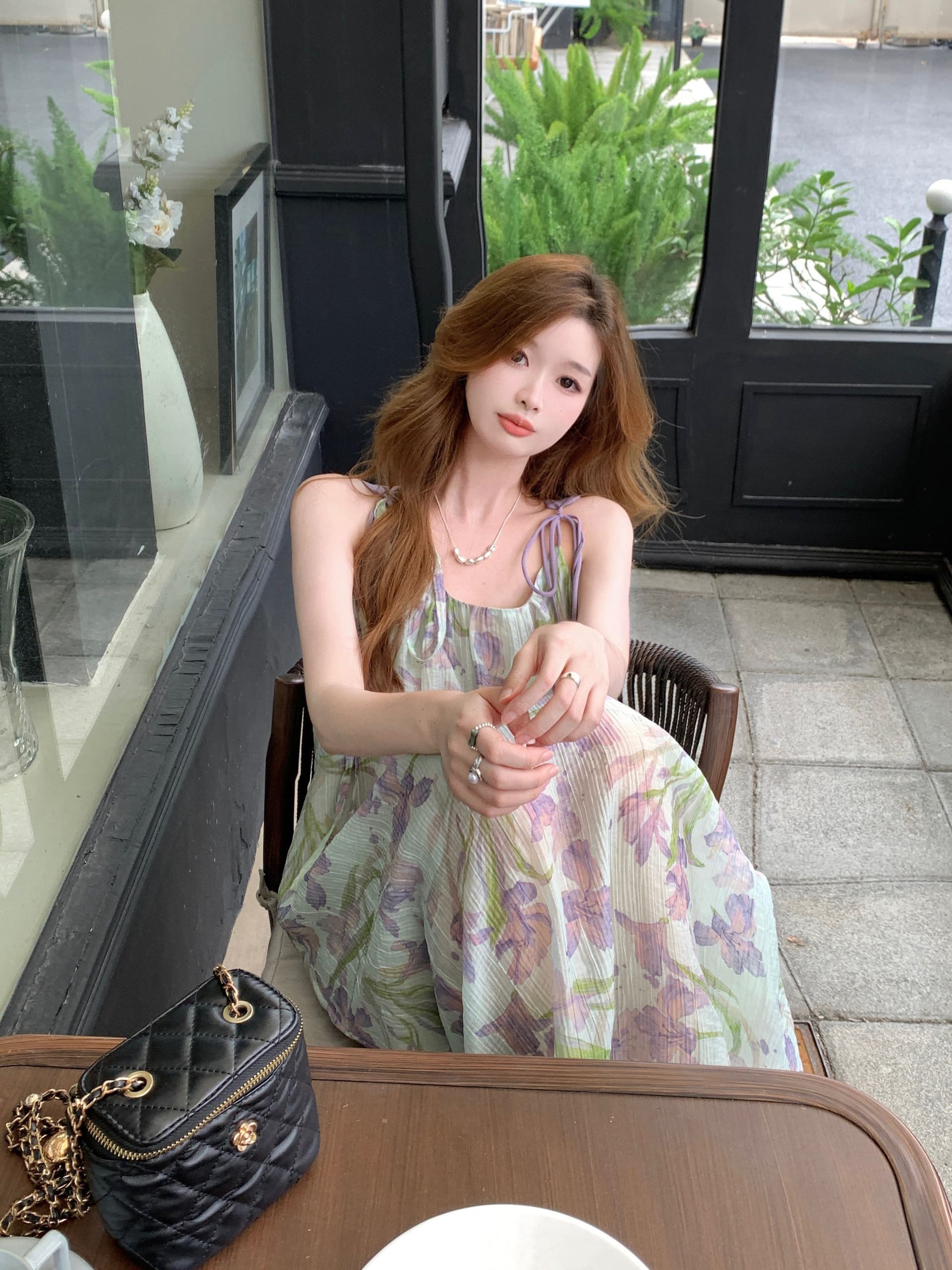 부드러운 품격 보라색 꽃무늬 슬립 드레스 여성 여름 루즈핏 슬림해 보이는 해변가 휴가 드레스 첫사랑 길다 치마 상세 이미지 3