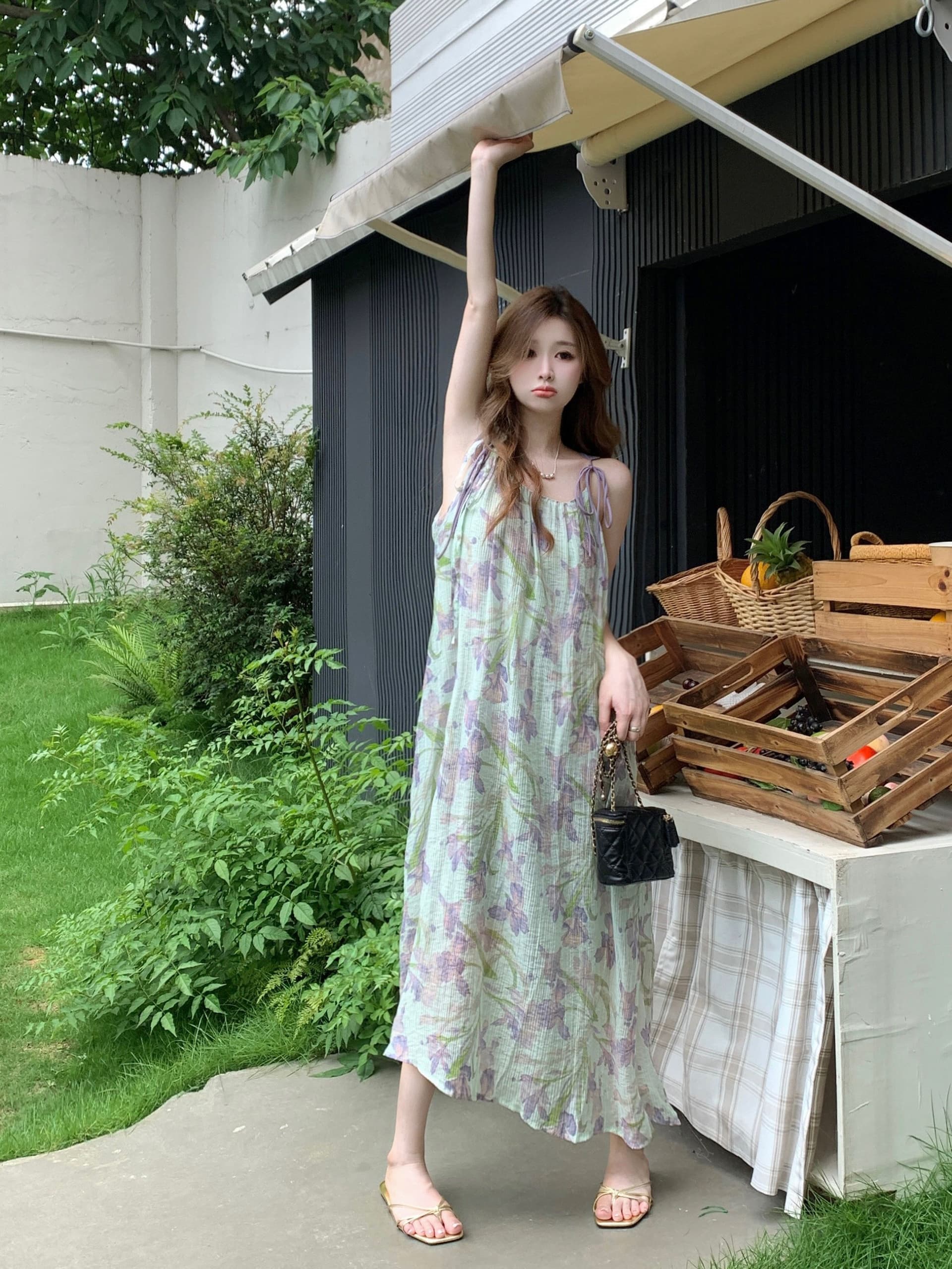 부드러운 품격 보라색 꽃무늬 슬립 드레스 여성 여름 루즈핏 슬림해 보이는 해변가 휴가 드레스 첫사랑 길다 치마 상세 이미지 6