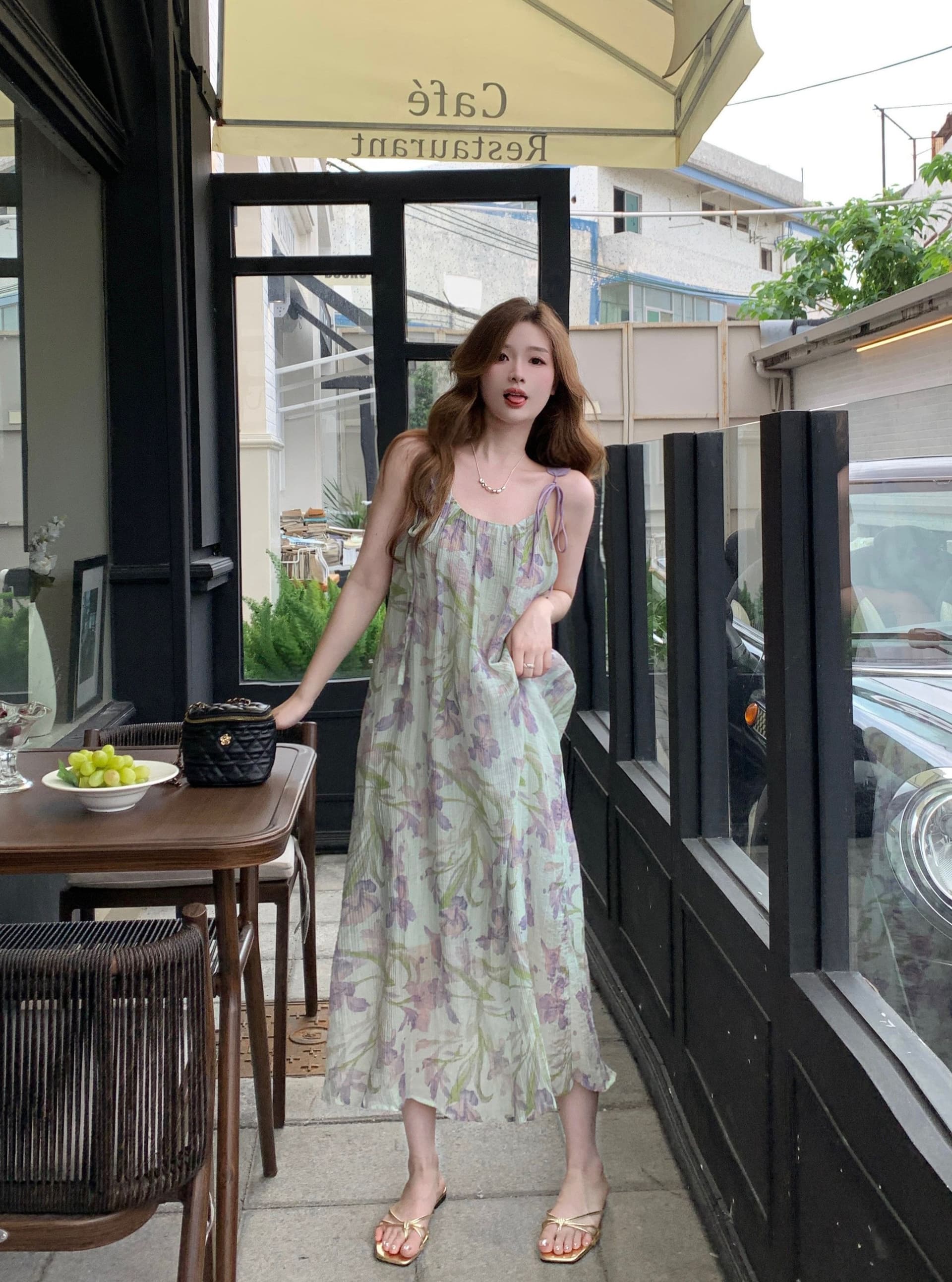 부드러운 품격 보라색 꽃무늬 슬립 드레스 여성 여름 루즈핏 슬림해 보이는 해변가 휴가 드레스 첫사랑 길다 치마 상세 이미지 10