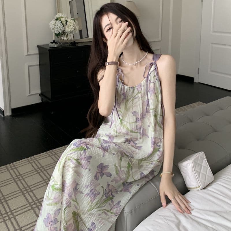 차 휴식 프랑스식 민소매 꽃무늬 슬립 드레스 아이들 여름 2026 새로운 고급 센스 슬림해 보이는 품격 롱 스커트 이미지 4