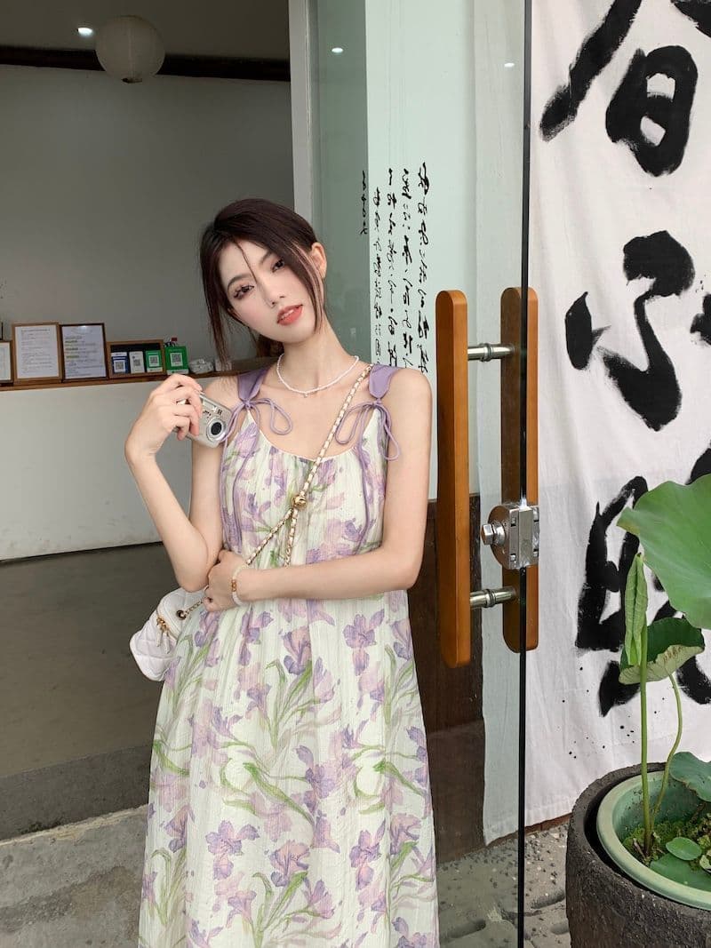 차 휴식 프랑스식 민소매 꽃무늬 슬립 드레스 아이들 여름 2026 새로운 고급 센스 슬림해 보이는 품격 롱 스커트 상세 이미지 2