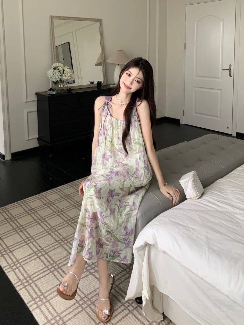 차 휴식 프랑스식 민소매 꽃무늬 슬립 드레스 아이들 여름 2026 새로운 고급 센스 슬림해 보이는 품격 롱 스커트 상세 이미지 14