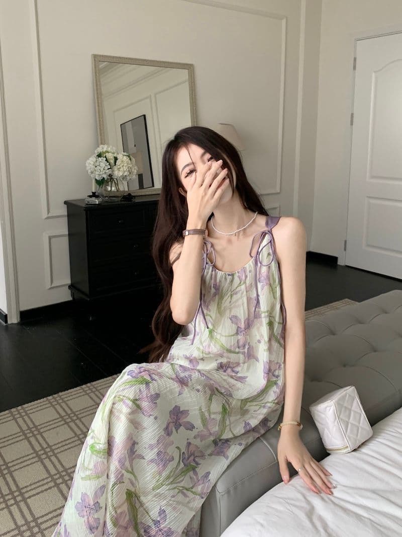 차 휴식 프랑스식 민소매 꽃무늬 슬립 드레스 아이들 여름 2026 새로운 고급 센스 슬림해 보이는 품격 롱 스커트 상세 이미지 16